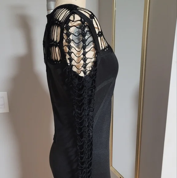 Wow, Couture Black Crochet Sleeve Dress - Picture 7 of 7